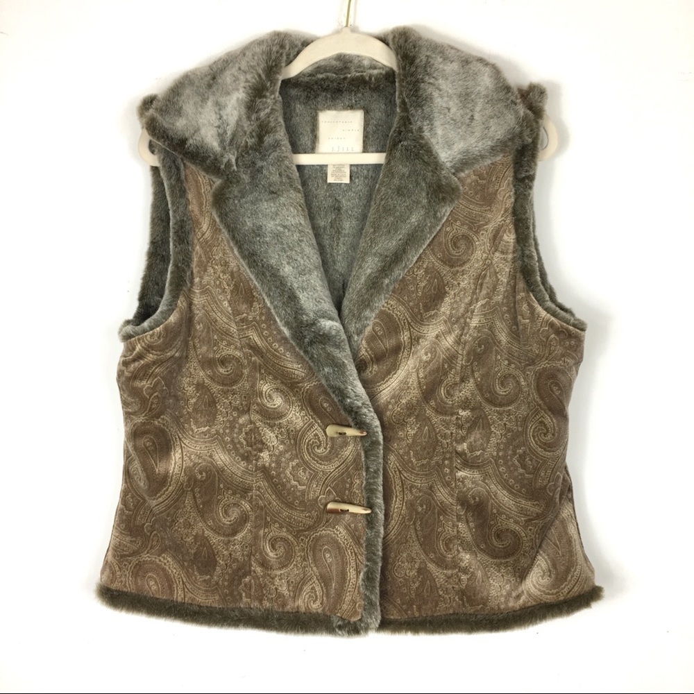 J. Jill Paisley Printed Faux Fur Lined Ves…